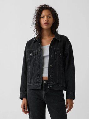 Gap Black Oversized Icon Denim Jacket Button Streetwear 90s Vintage Gorp Size XL